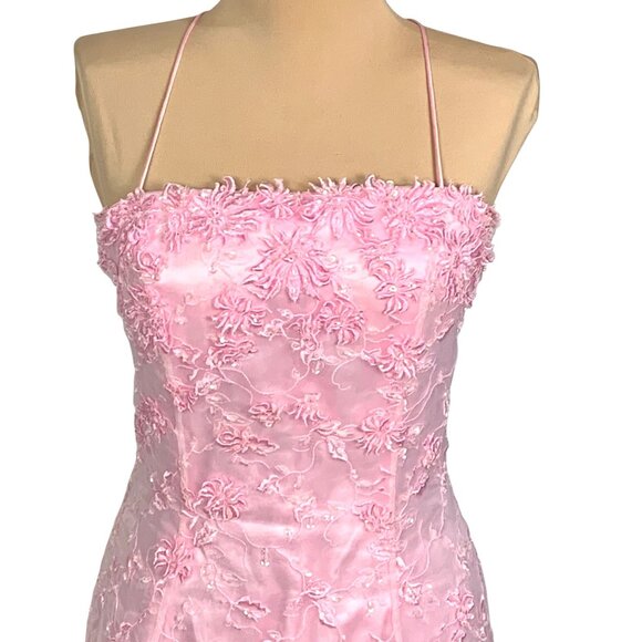 Beyond Jovani Pink Embroidered Evening Gown 4 Lace-Up Corset Back Mermaid Prom - Picture 3 of 10